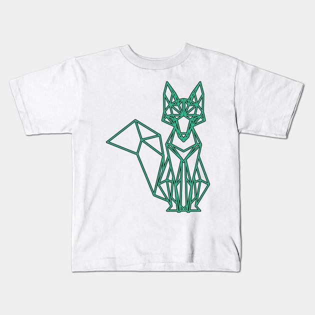 Green Geometric Fox Design Kids T-Shirt by StylishTayla